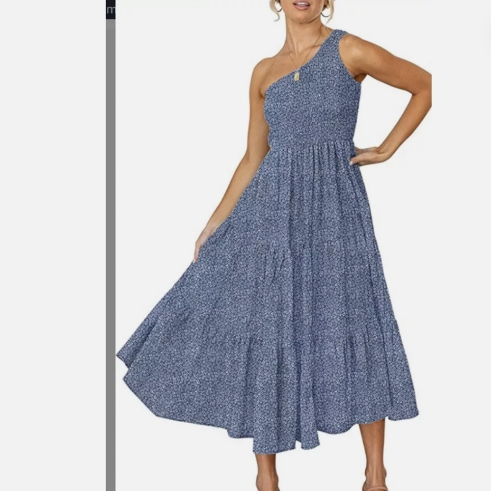 Zesica Women's Elegant Blue One-Shoulder Dress. NWT - Picture 1 of 13
